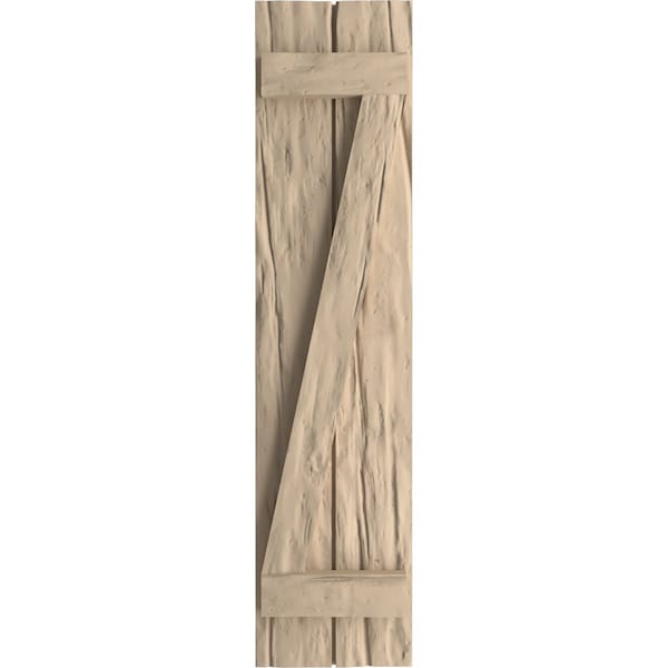 Rustic Two Board Joined Board-n-Batten Riverwood Faux Wood Shutters W/Z-Board, 11W X 50H